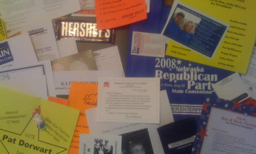 30 letters and a candybar asking for my vote (that’s, like $13.00 in postage)